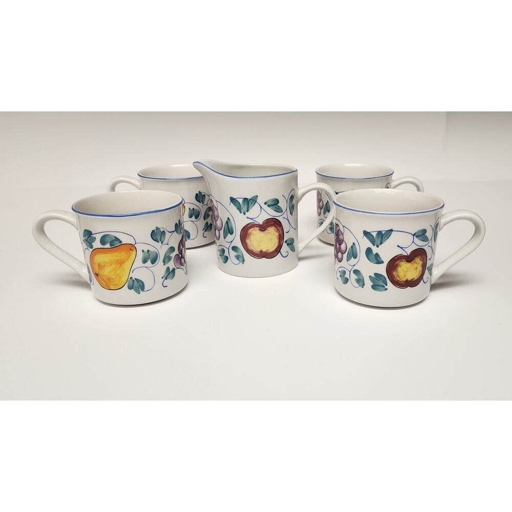 Tabletops Unlimited Fruttie Dishes Dinnerware Drinkware 4 Flat Cups & 1 Creamer